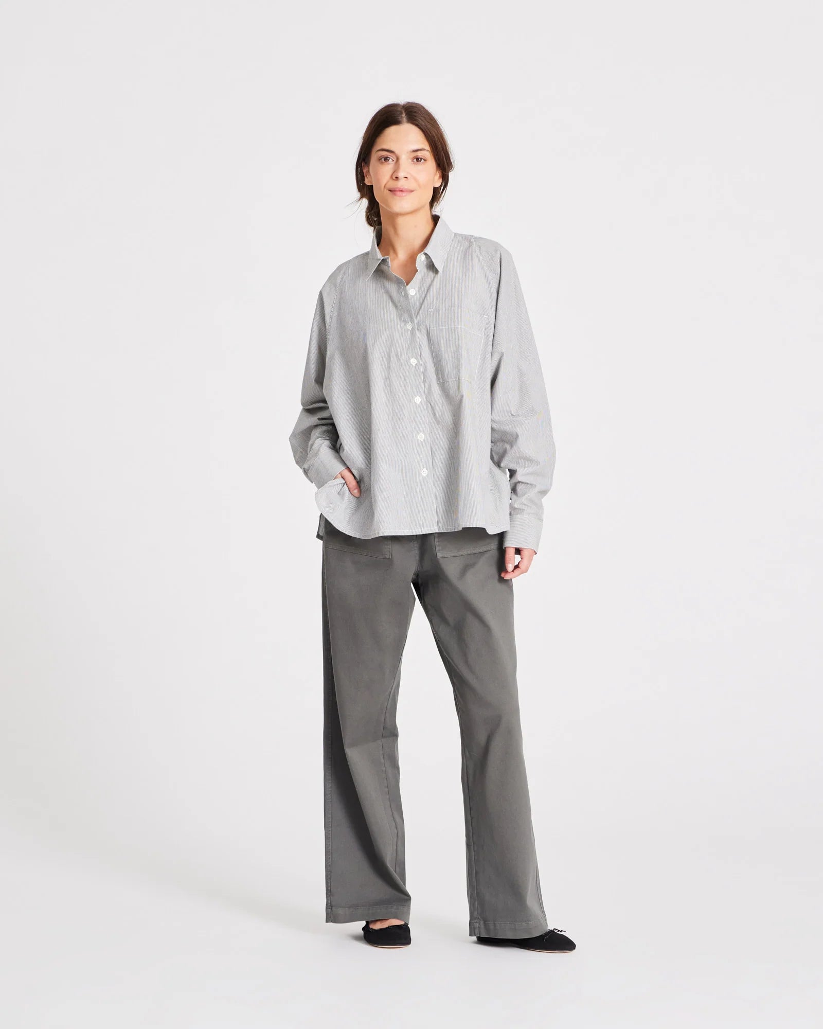GAI+LISVA Bella Raglan Short Shirt | Dark Grey/Ecru Stripe