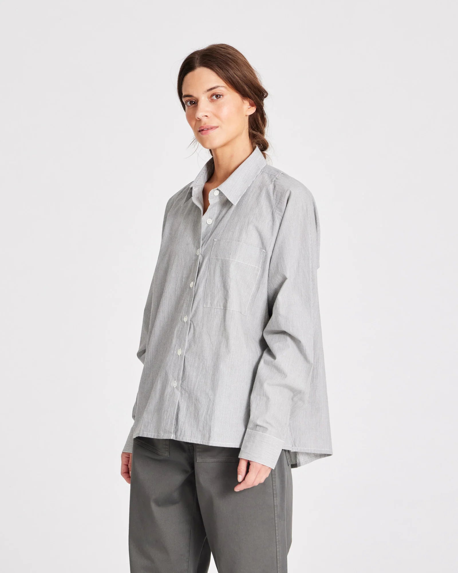 GAI+LISVA Bella Raglan Short Shirt | Dark Grey/Ecru Stripe
