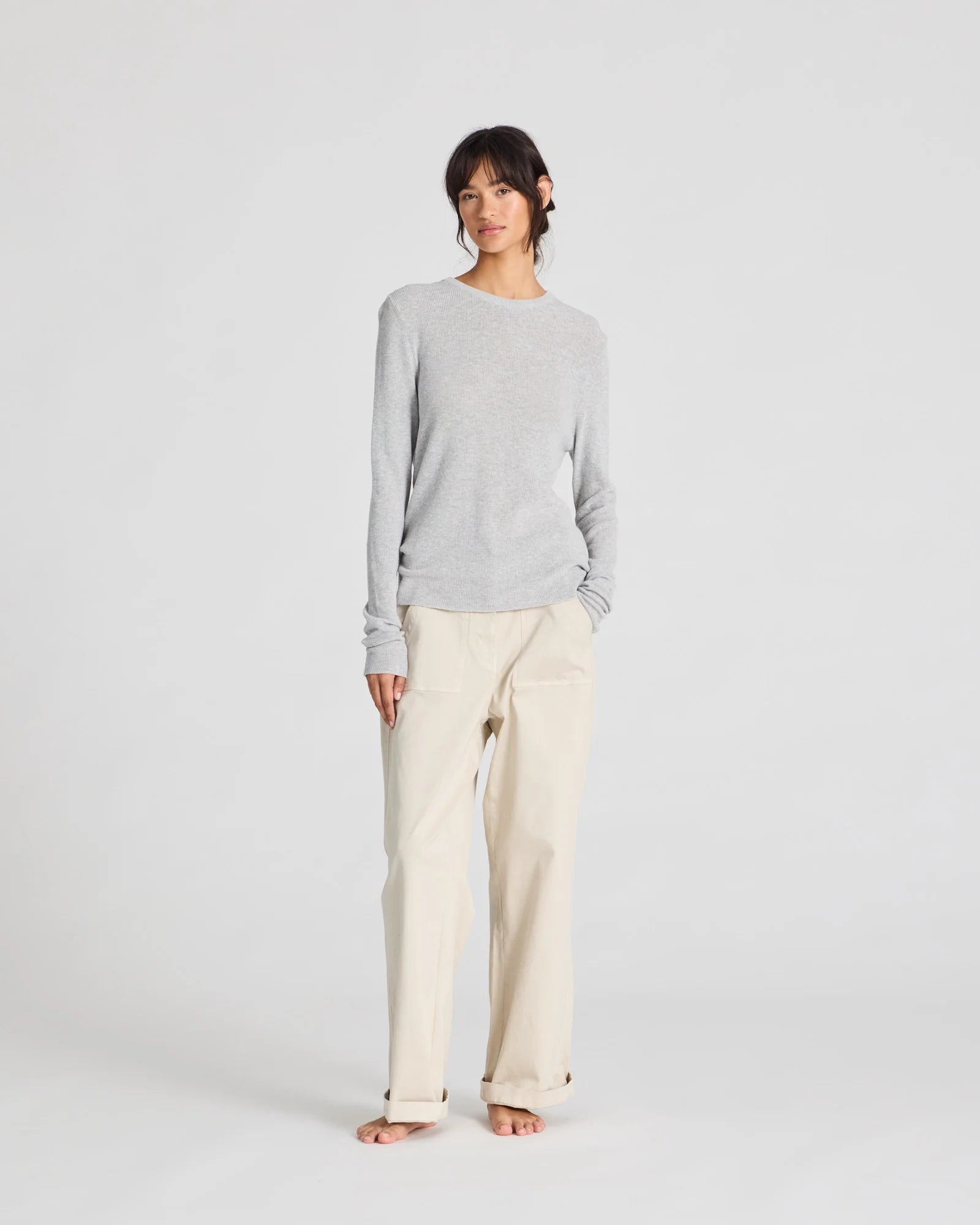 GAI+LISVA Freja Rib Top | Light Grey Melange