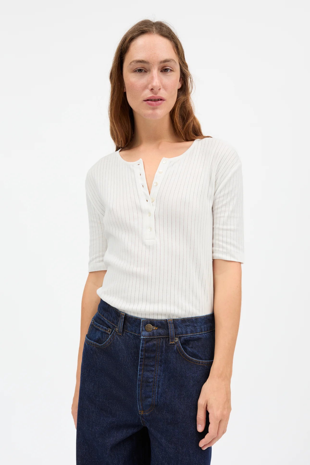 Skall Studio Liv Henley Tee | Optic White