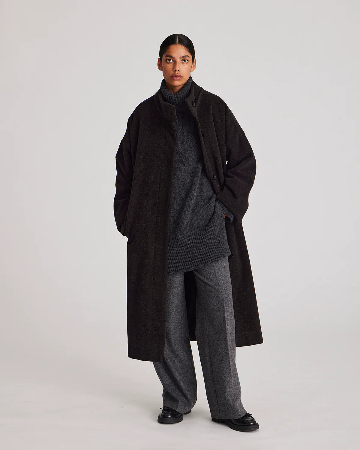 GAI+LISVA Nellie Wool Coat | Mulch/Ecru