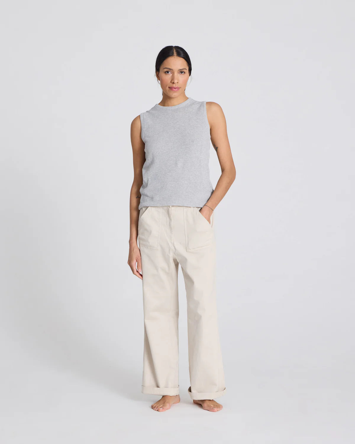 GAI+LISVA Sofie Knit Tank | Light Grey Melange