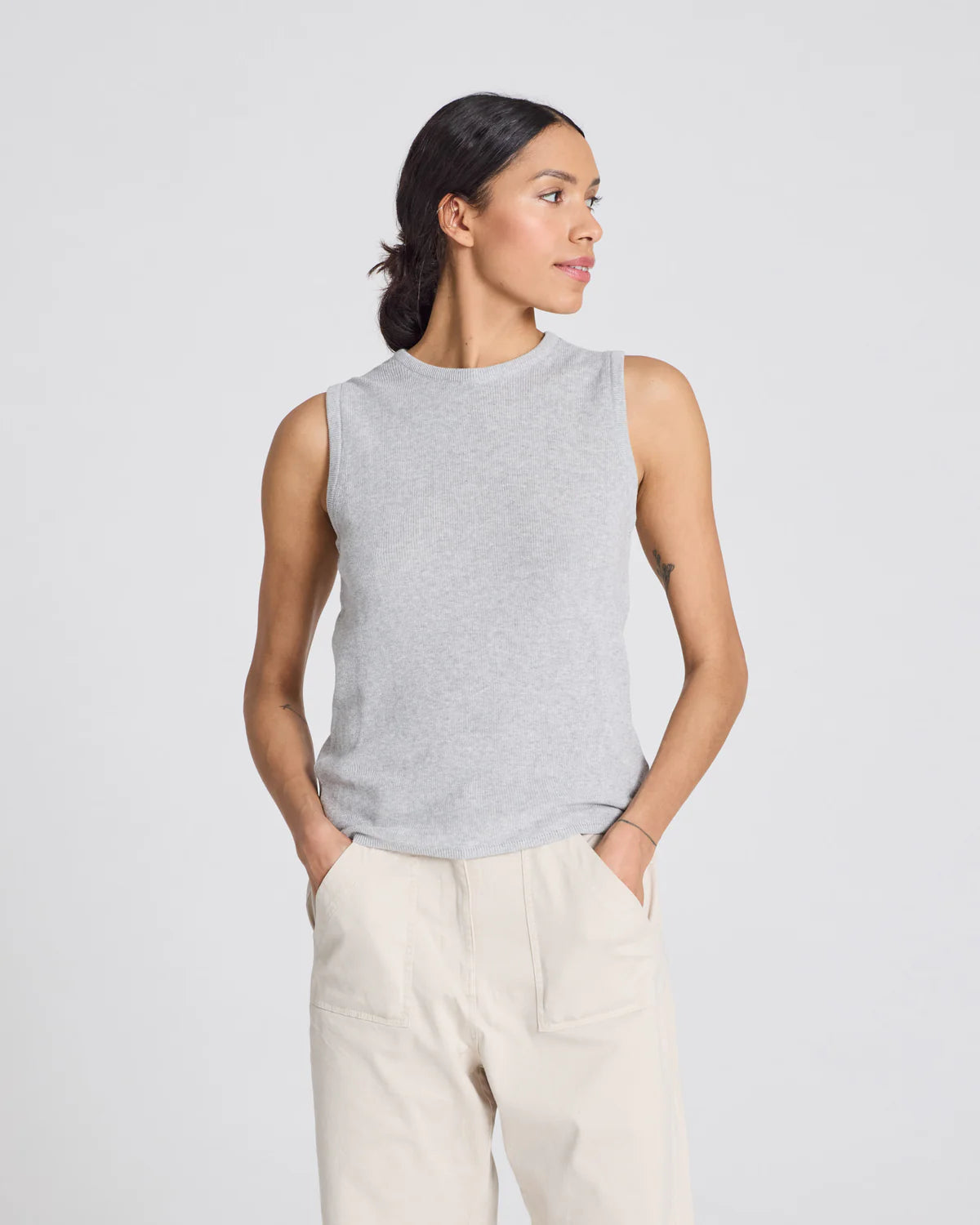 GAI+LISVA Sofie Knit Tank | Light Grey Melange