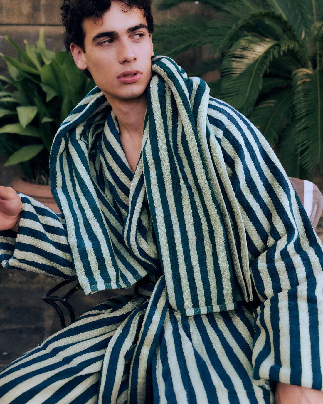 Bongusta Naram Bathrobe | Sea Foam & Deep Teal